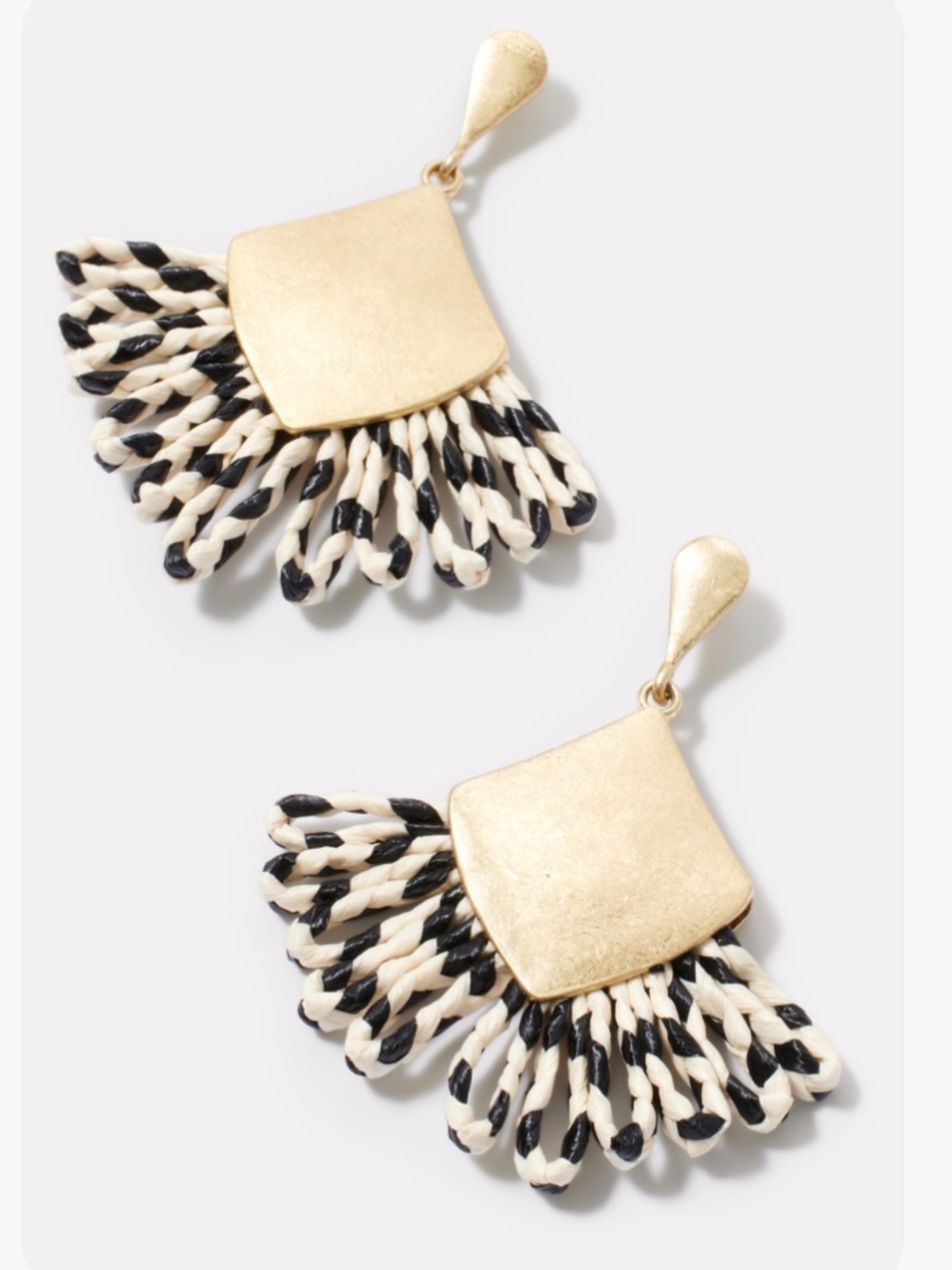 Evereve Bennie Raffia Earrings Black White Gold Statement